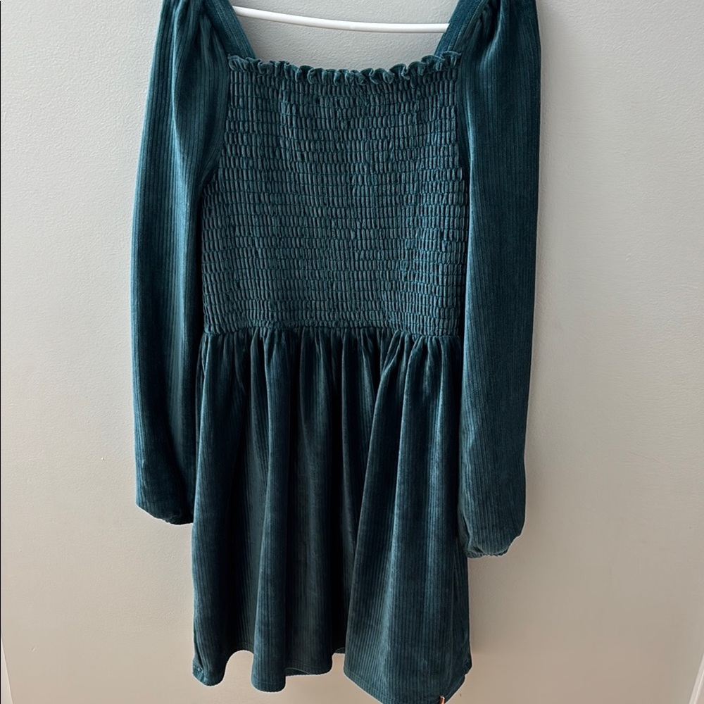 Teal Long Sleeve Smocked Dress